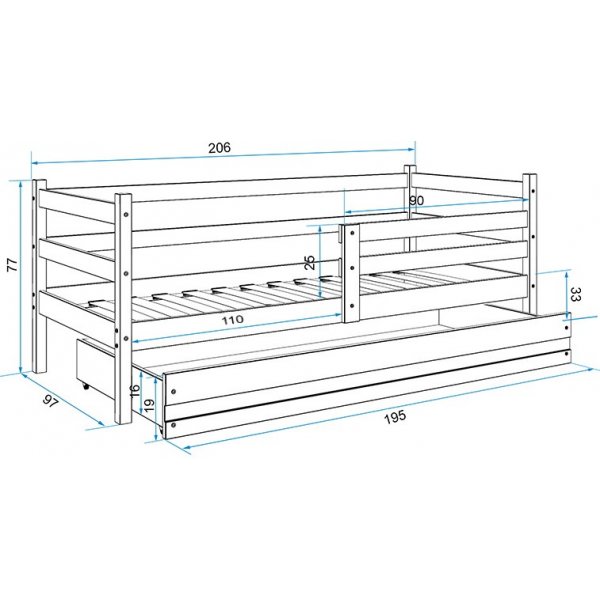 Esbjerg juniors�ng med f�rvaringsl�da 90 x 200 cm - Furu