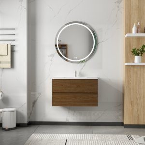 Badrumsm&ouml;bler 80 cm Valn&ouml;t LED-spegel - Milan + Toalettpappersh&aring;llare