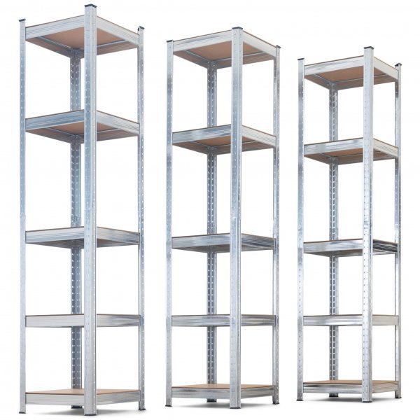 Tre f�rvaringshyllor i galvaniserat st�l � 40�40�180 cm