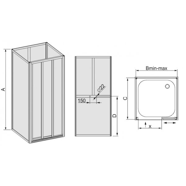 Duschh�rn med 4 v�ggar - Classic - 3 skjutd�rrar