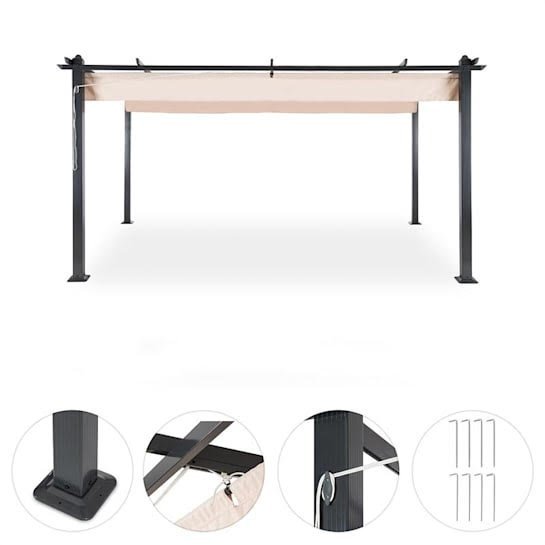 Pergola 3x4 m - Tummanharmaa alumiinirunko säädettävällä aurinkosuojalla Pergola 3x4 m - Tummanharmaa alumiinirunko säädettävällä aurinkosuojalla