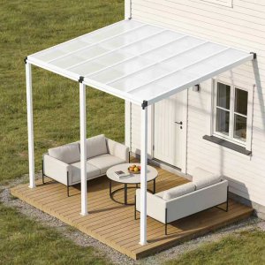 Altantak 370x250x212 cm vit plast mot husvägg kanalplast Altantak 370x250x212 cm vit plast mot husvägg kanalplast