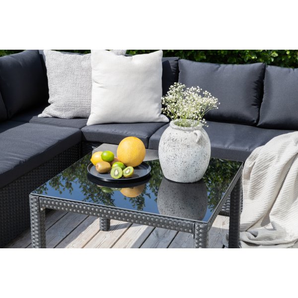 Loungegruppe Kuba sofagruppe + bord - sort syntetisk rattan / sorte hynder