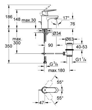 Grohe Ettgreppsbatteri till tvättställ, DN 15 Eurosmart Cosmopolitan 32825 Grohe Ettgreppsbatteri till tvättställ, DN 15 Eurosmart Cosmopolitan 32825