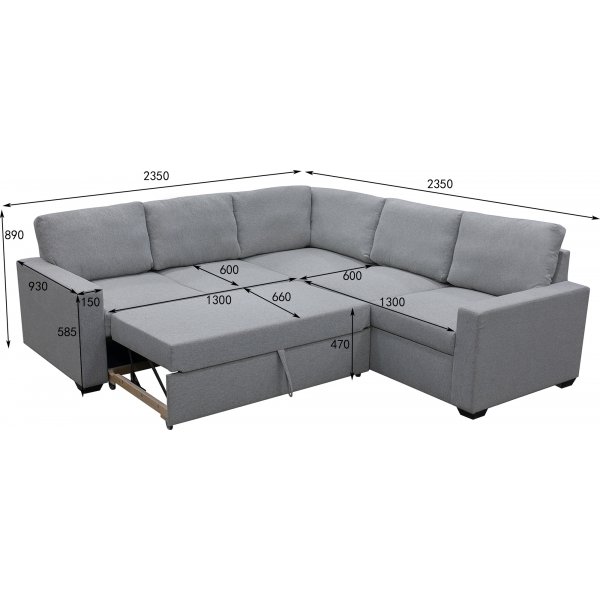 H�rnsoffa Belissa med b�ddfunktion och f�rvaring - 235x235 cm - m�rkgr�