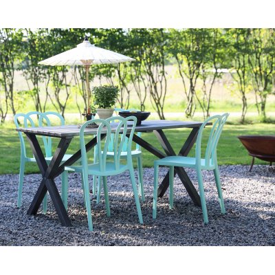 Matgrupp Scottsdale: 150 cm grått träbord inklusive 4 st Bally stolar stapelbara