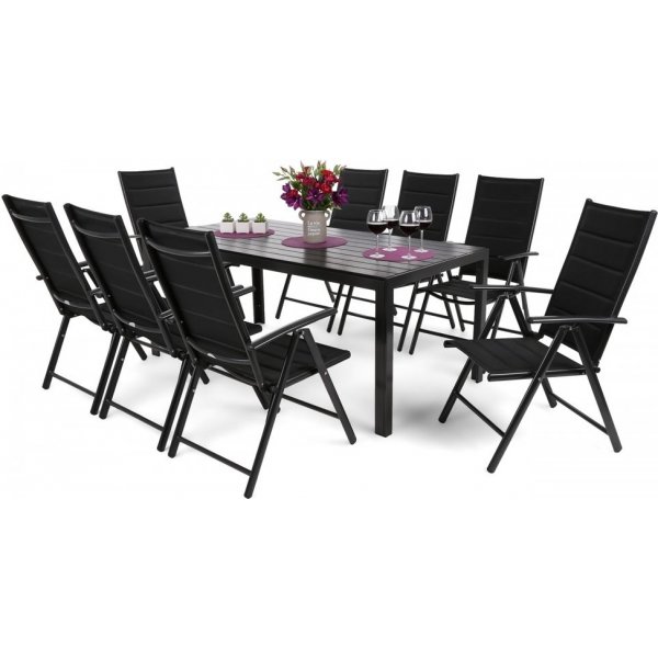 Utematgrupp Ibiza bord 185cm + 8 stolar - Svart