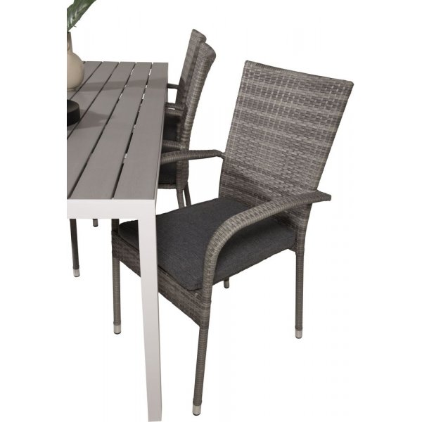 Ervalla Matgrupp (205x90) - Gr�/Vit - 6 Stolar