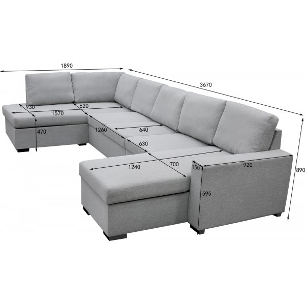 U-soffa Solna XL med f�rvaring - 367 cm - ljusgr�