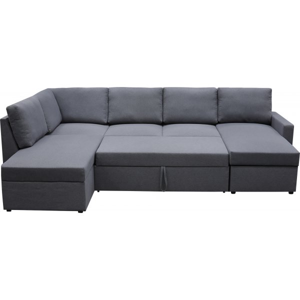 U-soffa b�ddsoffa Dream med f�rvaring - 299 cm - m�rkgr�