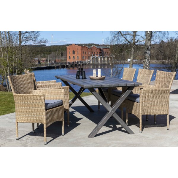 Scottsdale utematgrupp med 6 st ftljer och matbord 190 cm - Natur