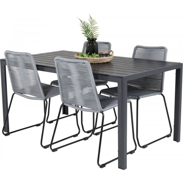 Ervalla Matgrupp (150x90) - Svart - 4 Stolar