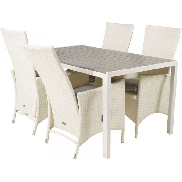 Ervalla Spisegruppe (150x90) - Hvid/Gr� - 4 Stole