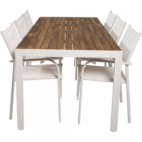 Balsj Matgrupp (205x90) - Vit/Natur - 6 Stolar