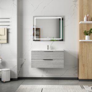 Badrumsm&ouml;bler 80 cm Betonggr&aring; - London + Toalettpappersh&aring;llare