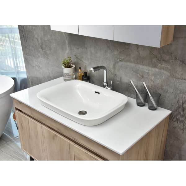 Kylpyhuonekalusteet Melina - Vaaleaa puujäljitelmää + 2.00 x Kylpyhuoneen koukku Kylpyhuonekalusteet Melina - Vaaleaa puujäljitelmää + 2.00 x Kylpyhuoneen koukku