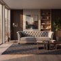 1 3-sits Chesterfield Soffa - Grå Sammet med Knappsömnad - Bredd 210 cm