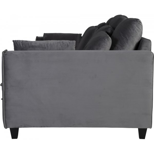 Soffa 250 cm bred m�rkgr� sammet 114 cm djup