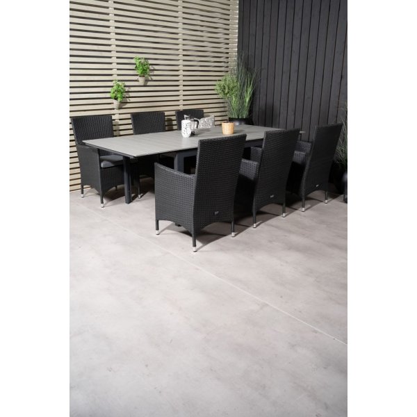 Prssebo Matgrupp (160x100) - Svart/Gr - 6 Stolar