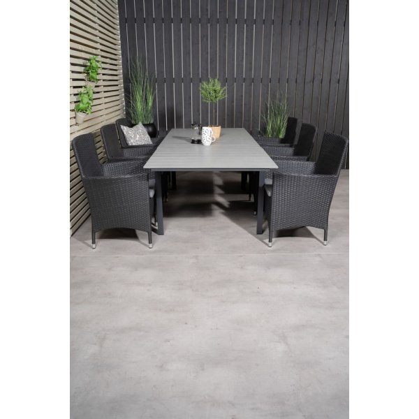 Prssebo Matgrupp (160x100) - Svart/Gr - 6 Stolar