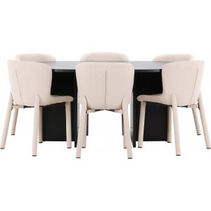 Matbord Strada med 6 st Astoria stolar - Beige/svart