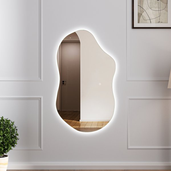 Spejl i fuld lngde | 120x70cm | Vgmonteret | LED-belysning med lysdmper | Fiona