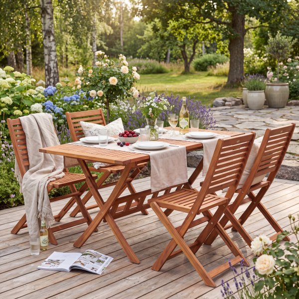 Tr�dg�rdsmatgrupp f�llbar oljad natur bord & 4 stolar - FSC-certifierad