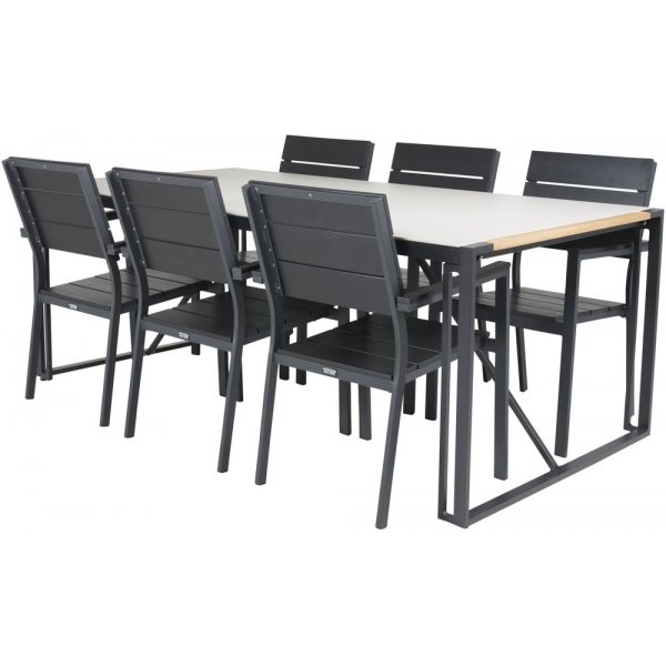 Tornsborg Spisegruppe (200x100) - Sort/Gr� - 6 Stole