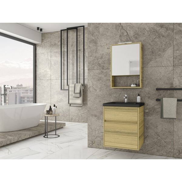 Badrumsmbler Instinct 55 - Natural Oak/Svart med spegelskp