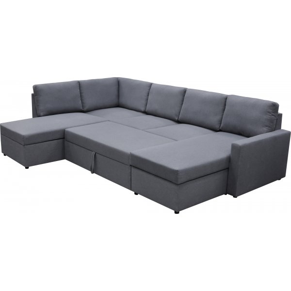 U-soffa b�ddsoffa Dream med f�rvaring - 299 cm - m�rkgr�