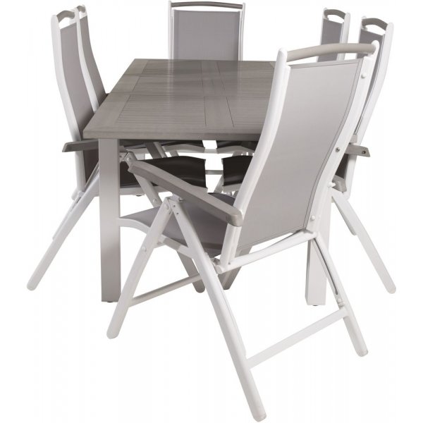 Ekens Matgrupp (160x90) - Vit/Gr - 6 Stolar