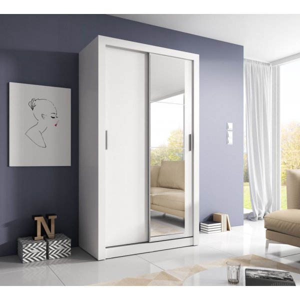 Garderob med skjutd�rrar vit 120x215 cm - Mervyn