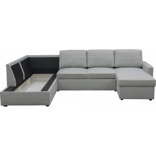 U-soffa b�ddsoffa T�rn� v�ndbar med f�rvaring - 304 cm - ljusgr�