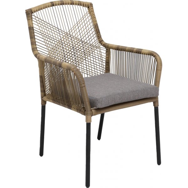 Ystad Gartenstuhl aus synthetischem Rattan mit grauem Kissen, Gartenstuhl Gardeney