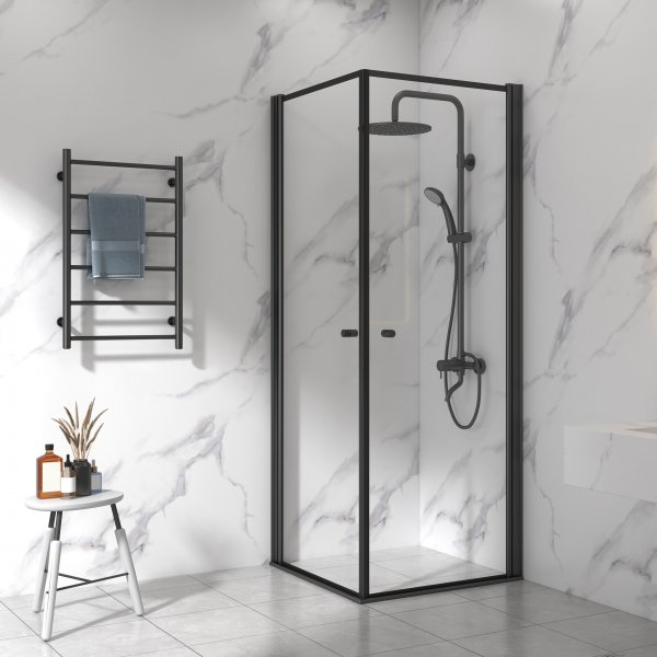 Brusekabine 80x80cm | Aluminium og sikkerhedsglas | Sort ramme