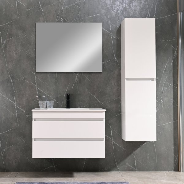 Badrumspaket 80 cm Vit med Spegel & Sidoskåp - Valencia Badrumspaket 80 cm Vit med Spegel & Sidoskåp - Valencia