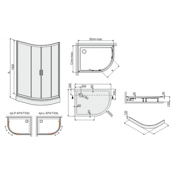 Duschhörna Kvadrant TX med golv - 5mm glas (vänster-modul)  Duschhörna Kvadrant TX med golv - 5mm glas (vänster-modul)