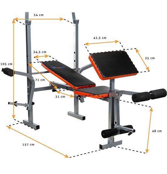 Trningsbnk med skivstngsstllning & hantelkudde