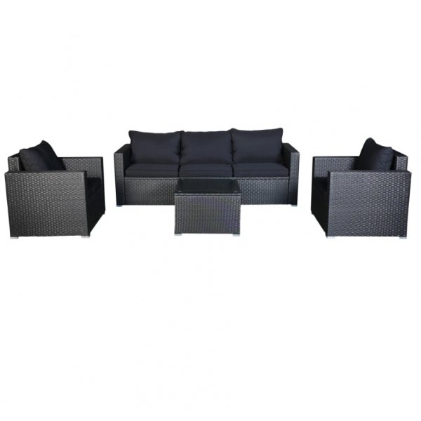 Yngsjö udendørs gruppe; 3-personers sofa med bord og 2 lænestole - Sort syntetisk rattan Yngsjö udendørs gruppe; 3-personers sofa med bord og 2 lænestole - Sort syntetisk rattan