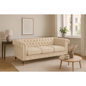 Soffa Chesterfield Cambridge Deluxe 225 cm - Ljus gr�beige sammet
