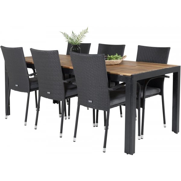 Balsj Matgrupp (205x90) - Svart/Natur - 6 Stolar