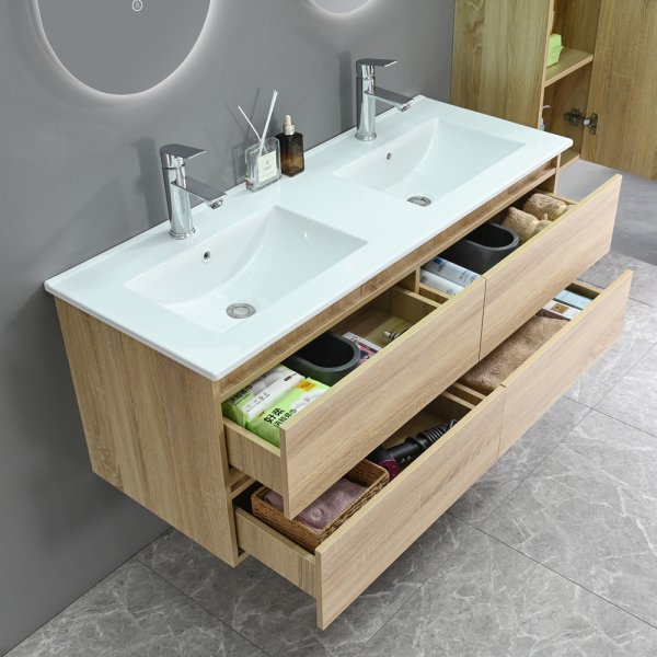 Badeværelsesmøbler Genova - Lyst træ | 120 cm + 2.00 x Badeværelse krog Badeværelsesmøbler Genova - Lyst træ | 120 cm + 2.00 x Badeværelse krog