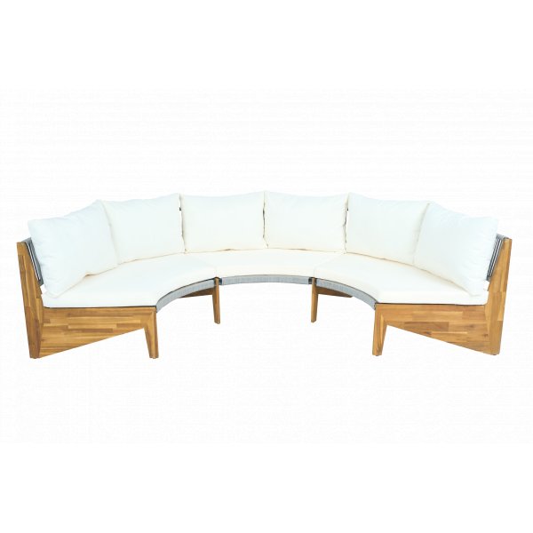 Rund loungesoffgrupp med bord | Tv� soffor i rope & acaciatr� | Creme