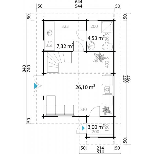 Lomamökki Elliot B - 42,5 m² Lomamökki Elliot B - 42,5 m²