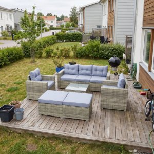 Stor loungegrupp 7 delar | Soffa, f�t�ljer, bord & pallar | Gr�