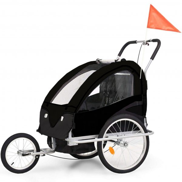 Cykeltrailer/barnevogn 2-i-1 | 2 sder | Belastningsevne 40 kg | Sammenklappelig