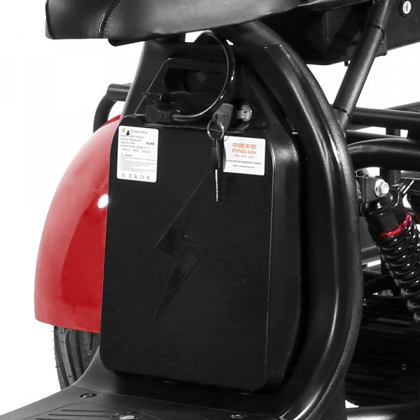 Trehjulet Elscooter - Rød 2000W + Låse kæde Trehjulet Elscooter - Rød 2000W + Låse kæde