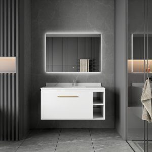 Badrumsm&ouml;bler 100 cm Vit & M&auml;ssing - Nova + Toalettpappersh&aring;llare