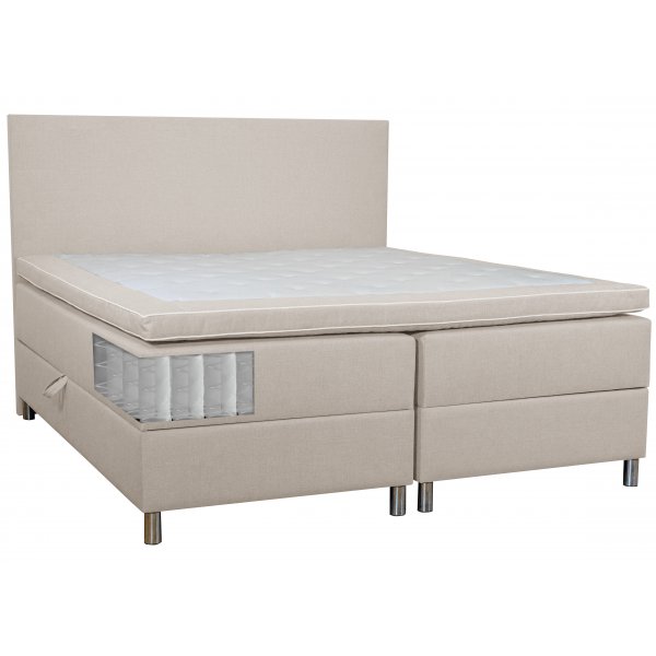 S�ng med f�rvaring beige boxbed 180x200 cm