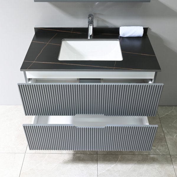 Kylpyhuonekalusteet Lazien - Harmaa ja musta marmorijäljitelmä + 2.00 x Kylpyhuoneen koukku Kylpyhuonekalusteet Lazien - Harmaa ja musta marmorijäljitelmä + 2.00 x Kylpyhuoneen koukku